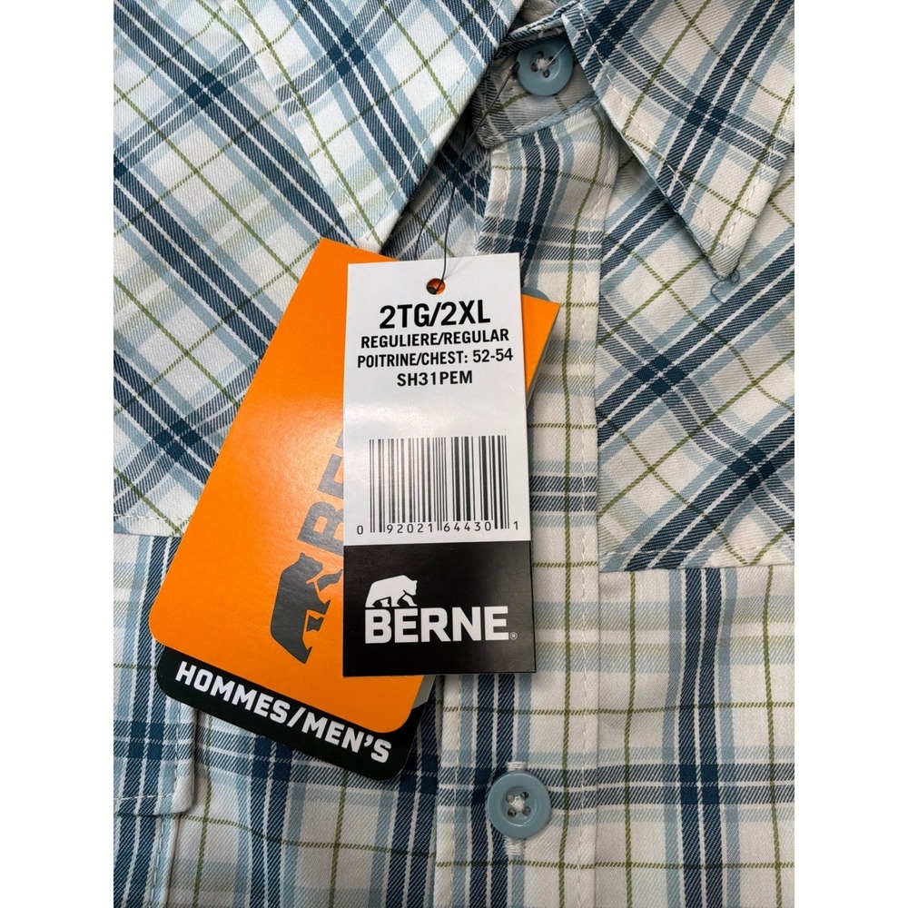 Berne Plaid Fishing Shirt Mens 2XL Blue White UPF 30 Gorpcore Workwear SH31PEM - Picture 7 of 11